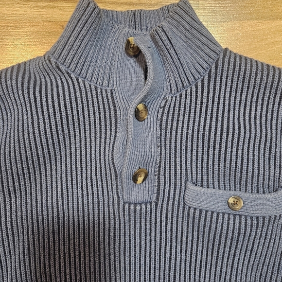 Duluth Trading Co Men’s Large Blue Ribbed Mock Neck Sweater - Picture 2 of 8